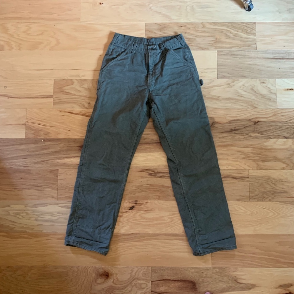Olive green flannel lined carhartt duck dungarees